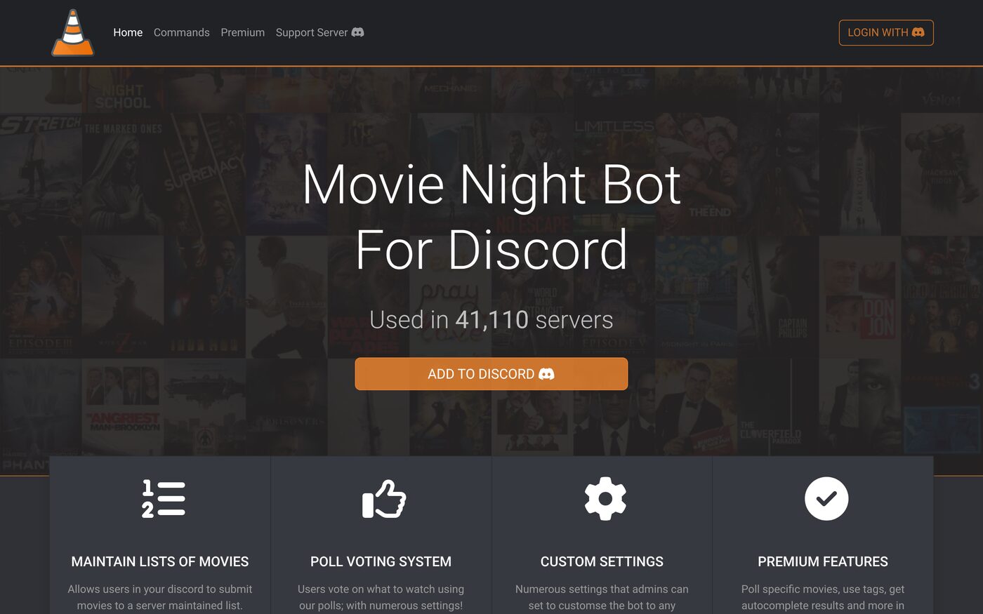 Screenshot of the Movie Night Bot product website